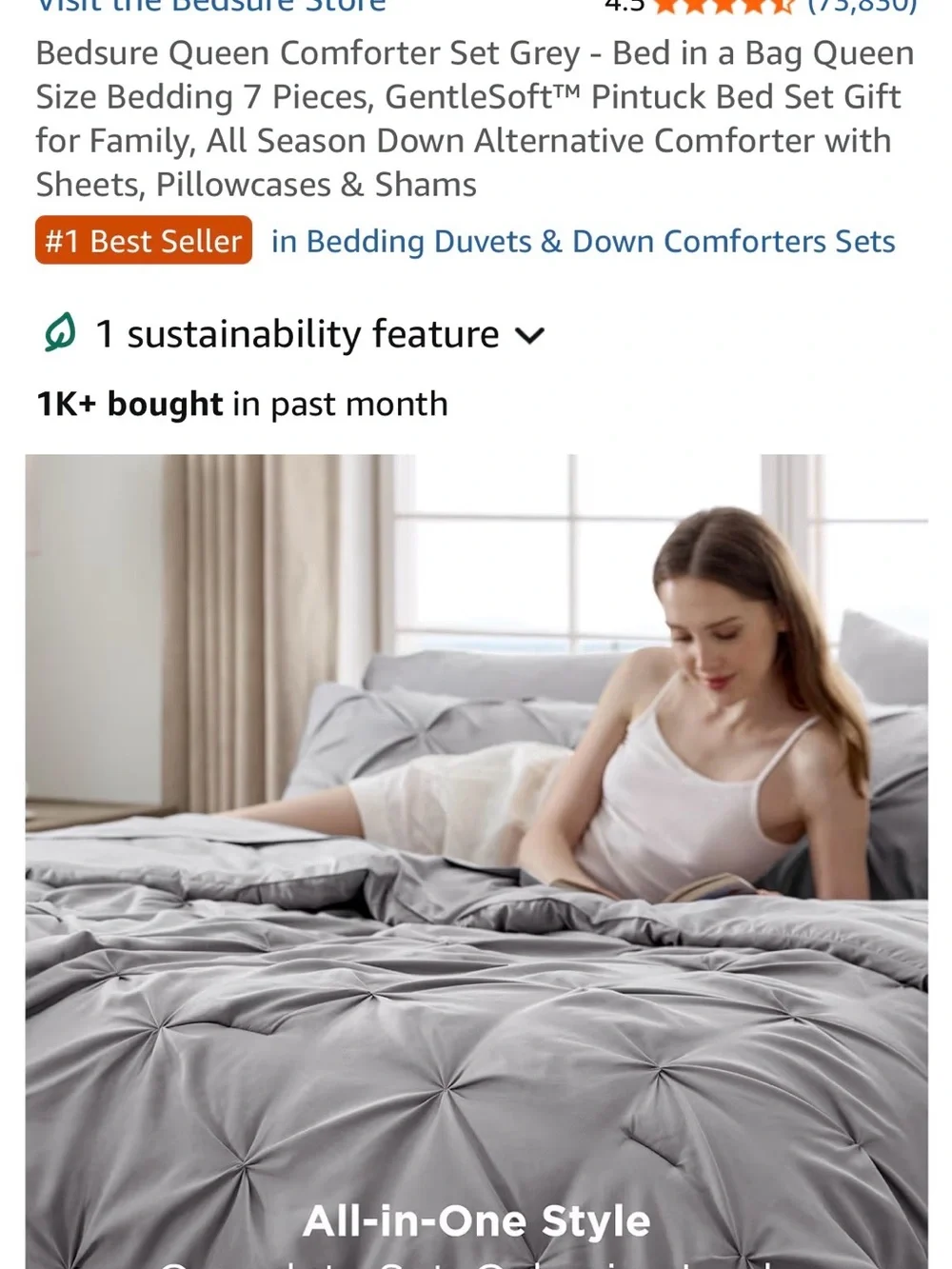 Plush Comforter Set in Grey Complete Bedding Ensemble. New